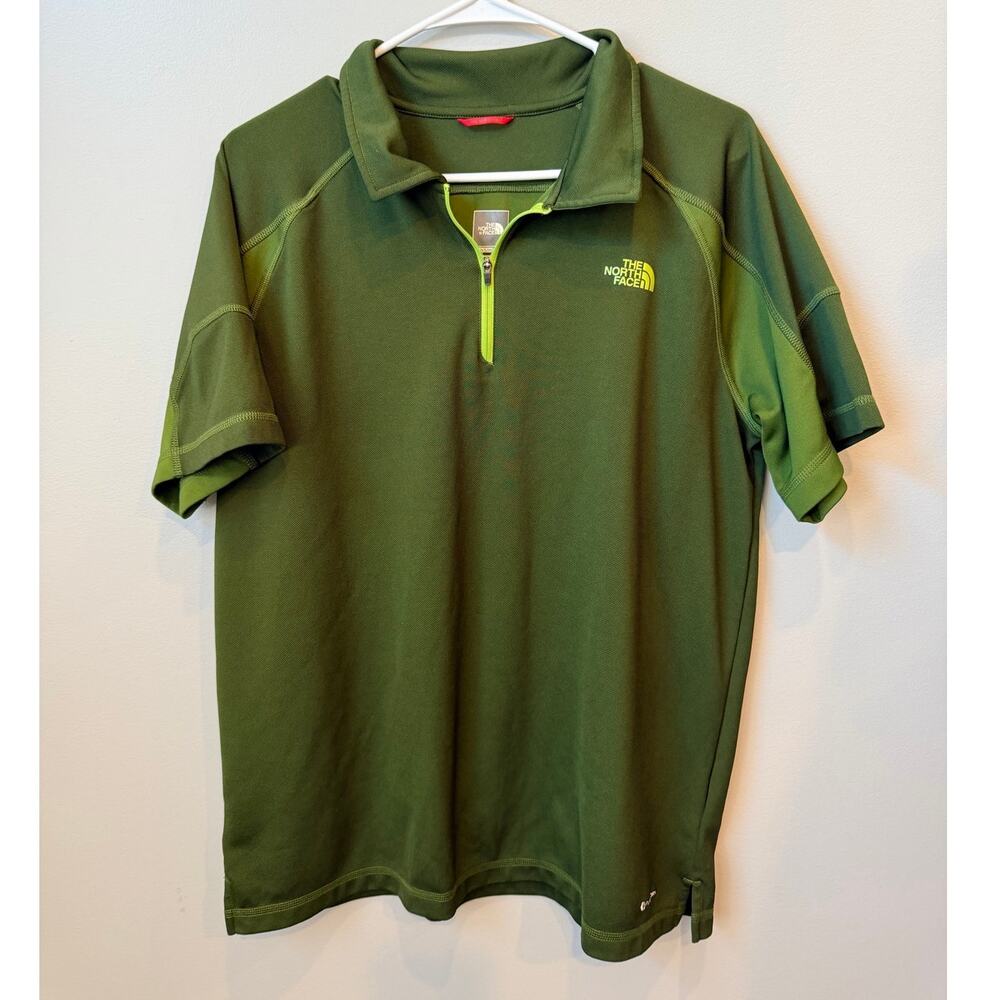 The North Face Short Sleeve Quarter Zip Polo Shirt Olive Green Men's Size Large